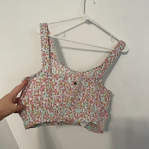 NEW NWT ROXY Sea Fog Strappy Tank Top Mint Green Multi Ditsy Floral Crop Top M - Picture 12 of 12